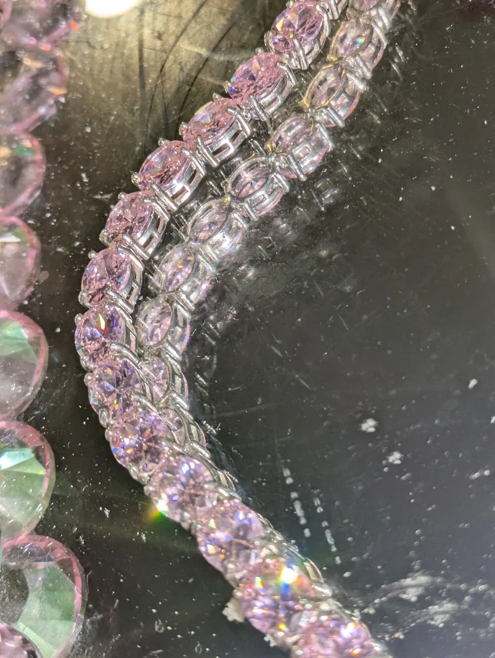 Sterling Silver Natural Pink Topaz Tennis Bracelet